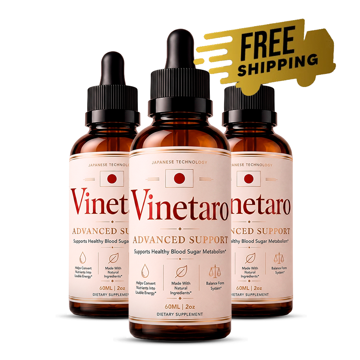 Vinetaro natural blood sugar support drops three-bottle package